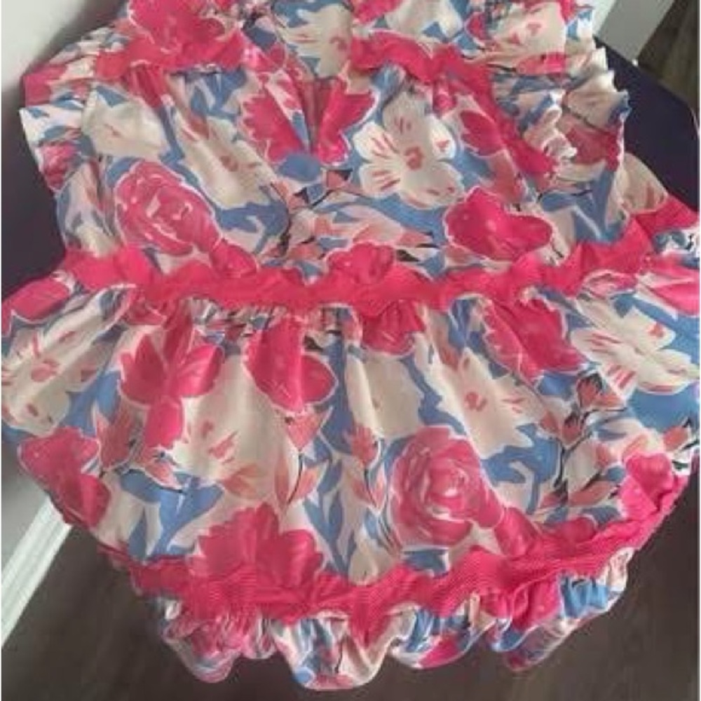 Summer Floral Ruffled Dress with Pink and Blue Accents (Jules and James) - Picture 2 of 2